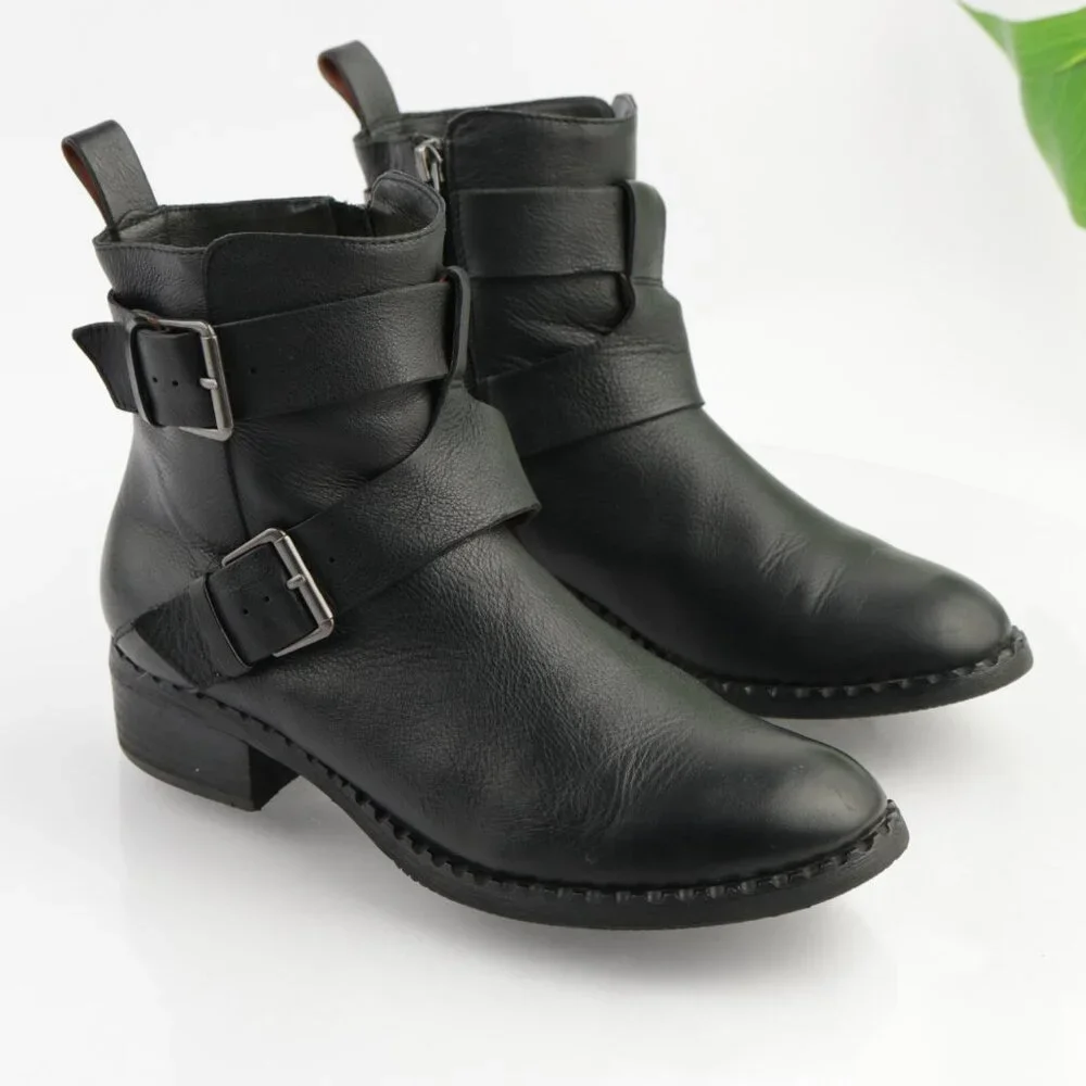 Gentle Souls Womens Best Moto Boot Size 8 Black Leather Buckle Block Heel Bootie